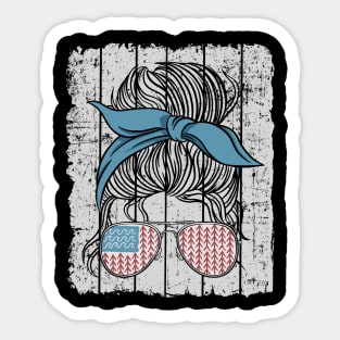 Lake Life Messy Bun Women American Flag Sunglasses Funny Lake Life Sticker